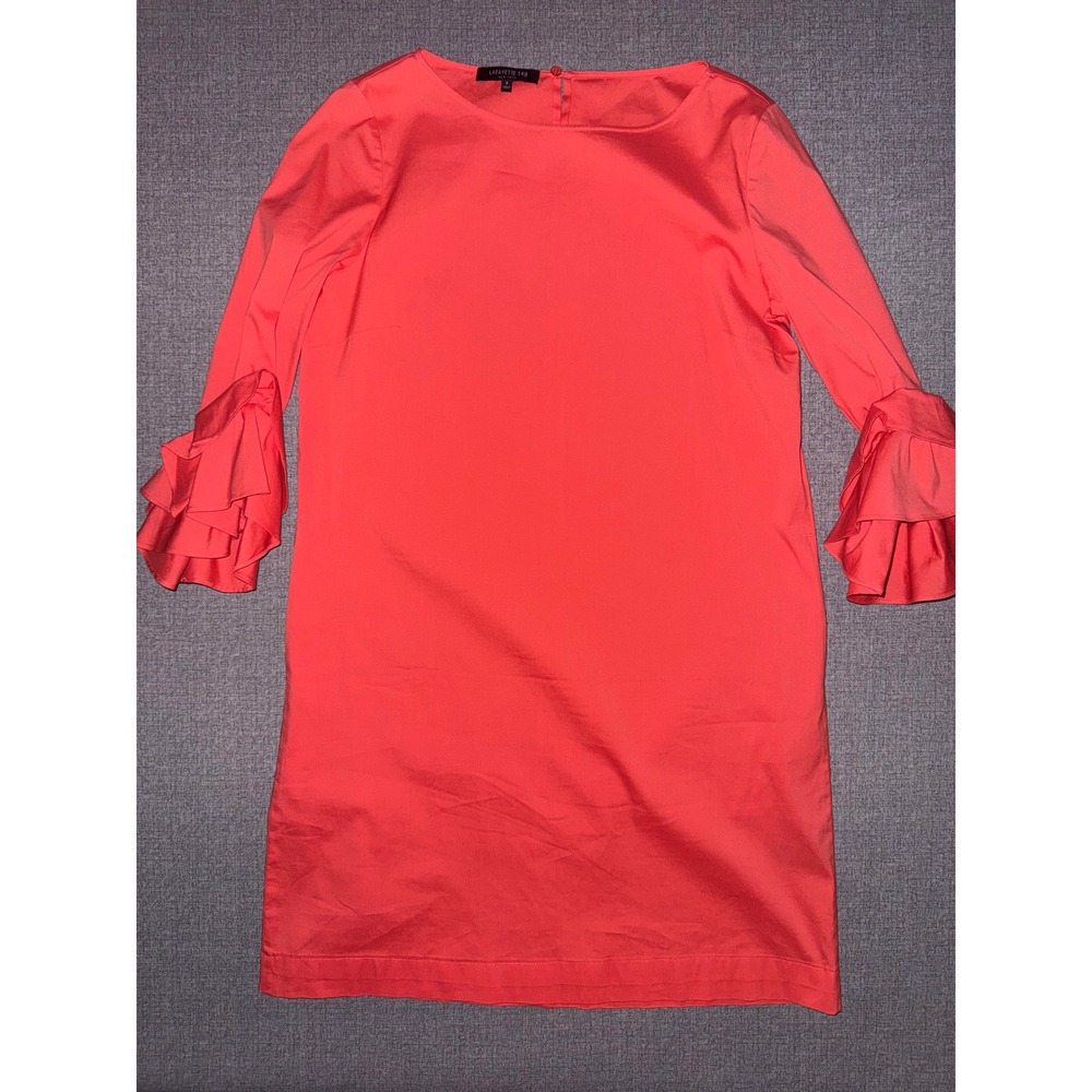 Lafayette 148 Size S Small Dress Coral Pink Ruffle Sleeve Shift Pockets